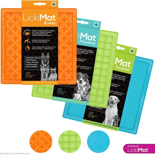 LickiMat Variety 3-Pack Non-Skid Thermoplastic Rubber Dog Bowl, Turquoise/Green/Orange