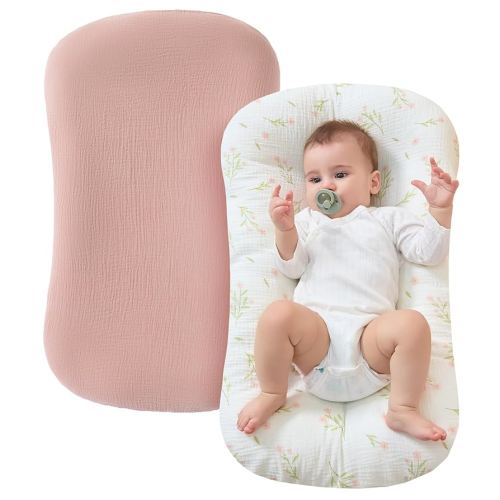 JELLYMONI Muslin Baby Lounger Cover, 100% Cotton 2 Pack Infant Lounger Cover to Protect Lounger from Minor Leaks and Spills, Covers Only No Loungers