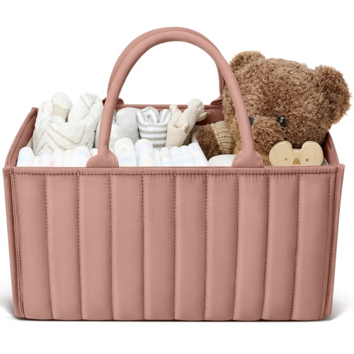 Stylish Baby Diaper Caddy Organizer, Baby Diaper Caddy Basket, Breathable & Washable - Storage Basket for Diapers, Car Caddy Organizer, Nursery, Baby Gift Registry Newborn Essentials, Rouge Pink