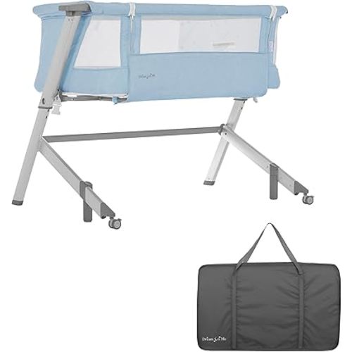 Skylar Bassinet and Beside Sleeper in Blue, Lightweight and Portable Baby Bassinet, Five Position Adjustable Height, Easy to Fold and Carry Travel Bassinet, JPMA Certified