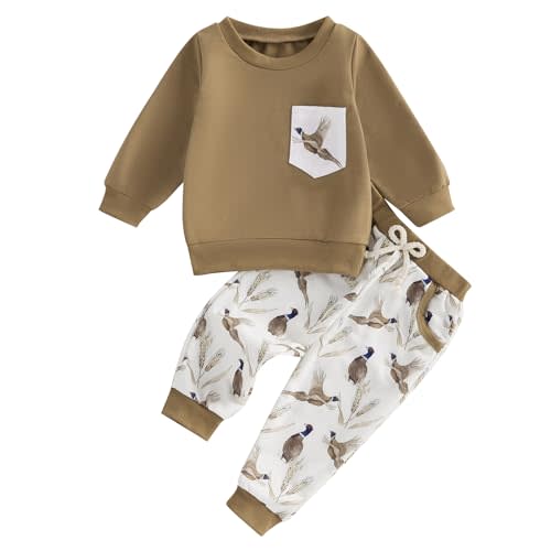 Doqcey Toddler Boy Hunting Outfit Mallard Duck Long Sleeve Sweatshirt Top Casual Pants Set Baby Duck Hunter Clothes