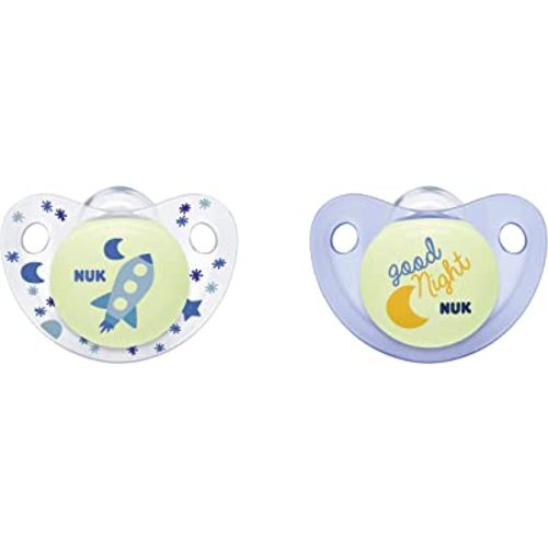 NUK Cute-as-a-Button Glow-in-The-Dark Orthodontic Pacifiers, Boy, 0-6 Months, 2-Pack