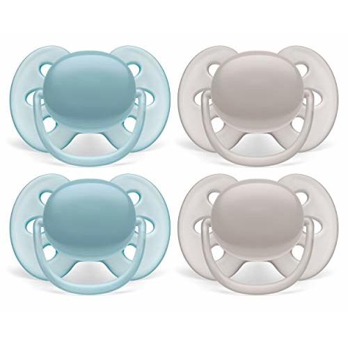 Philips AVENT Ultra Soft Pacifier, 6-18 months, Blue and Grey, 4 Pack, SCF211/40