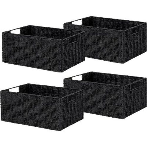 4 Pack Storage Baskets,Storage Bins,Weaving Storage with Handle,Foldable Woven Basket for Shelves,Bathroom,Bedroom,Laundry,Pantry,black