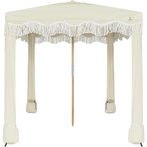 AMMSUN Beach Cabana with Fringe & Wood Pole, 7' x 7' Boho Canopy