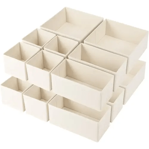 Criusia Drawer Organizer Clothes,16 Pack Underwear Drawer Organizers, Foldable Closet Organizers and Storage Dresser Drawer Dividers Clothing Organizer for Clothes, Socks, Scarves, Bra, Ties (Beige)
