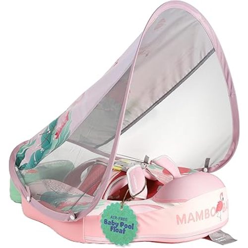 MAMBOBABYFLOAT Trendy Voyager Baby Pool Float with Canopy 2025 — Safe, Comfortable, Adjustable Floaties w/Sun Protection, Air-Free Foam Technology, 5-Way Buckle System, and Footrest