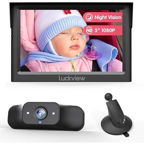 BM1 Baby Car Camera with Suction Cup Mounts Bracket, 5'' 1080P Mirror Monitor with IR Night Vision, 3X Zoom in Closer, 5 Mins Easy Installation, Outdoor Usage