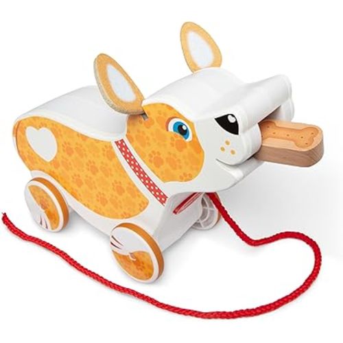 Melissa & Doug Feed, Walk & Poo Pup Wooden Preschool Pull Toy Play Set Ages 3+ - FSC Certified