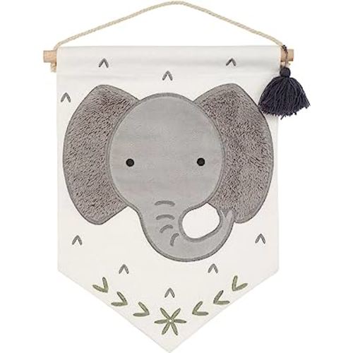 Lambs & Ivy Elephant Canvas Banner Nursery Wall Art/Wall Hanging - White/Gray