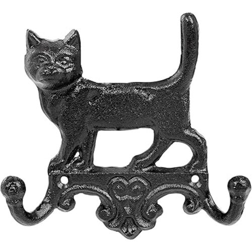 Sungmor Cast Iron Vintage Cat Wall Hooks, Decorative Wall Mounted Coat Hooks, Rustic Heavy Duty Double Hooks Cute Animal Key Hangers for Dog Leashes, Towels, Hats