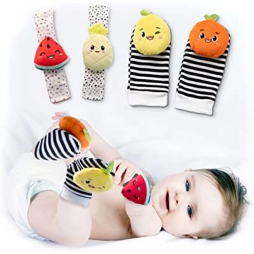 BABY K Foot Finder Socks & Wrist Rattles (Set C) - Newborn Toys for Baby Boy or Girl - Brain Development Infant Toys - Hand and Foot Rattles Suitable for 0-3, 3-6, 6-12 Months Babies