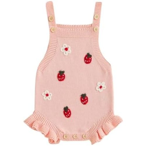 FYBITBO Baby Sweater Knit Romper Newborn Girl Strawberry Sweaters Onesie Overalls Fall Winter Clothes Knitted Outfit