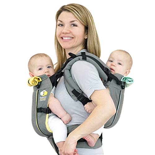 TwinGo Carrier - Air Model - Cool Grey - Great for All Seasons - Breathable Mesh - Fully Adjustable Tandem or 2 Single Baby Carrier for Men, Woman XS-XXL - Twins and Babies 10-45 lbs