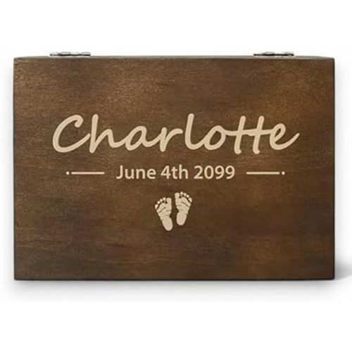 Personalized Baby Memory Box for Keepsakes Custom Engraved Wooden Newborn Gift Box with Lid - Baby Shower Gifts for Boys Girls Keepsake Chest - Storage Boxes for Photos Milestones First Year Treasures