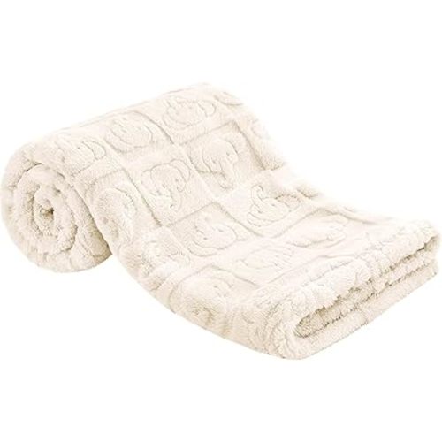 Pro Goleem Elephant Baby Blanket, Baby Fleece Blanket for Boys & Girls, 30" x 40" Soft Crib & Stroller Blanket for Newborns and Toddlers, (Cream White)