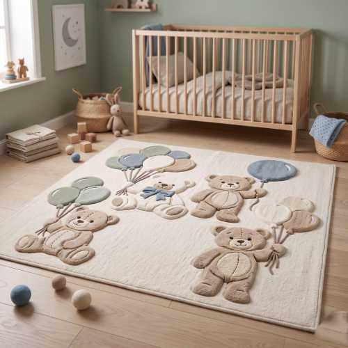 Handmade Wool Nursery Rug | Teddy Bear Baby Room Decor, Soft Kids Play Mat