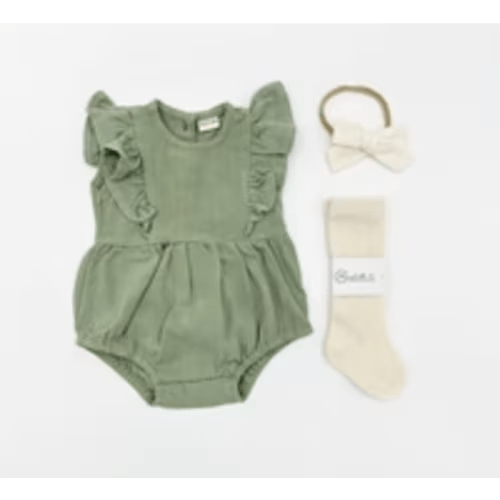 Gabriella Sleeveless Romper 3pc Set – Olive and Cradle