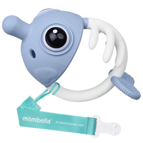Baby Teething Toys 0-6 Months, Mombella Clownfish Teething Toys 6-12 Months, Baby Teether Toys with No Drop Strap, Silicone Baby Teething Relief Chew Toy, Easy to Hold for Infant, BPA Free, Blue