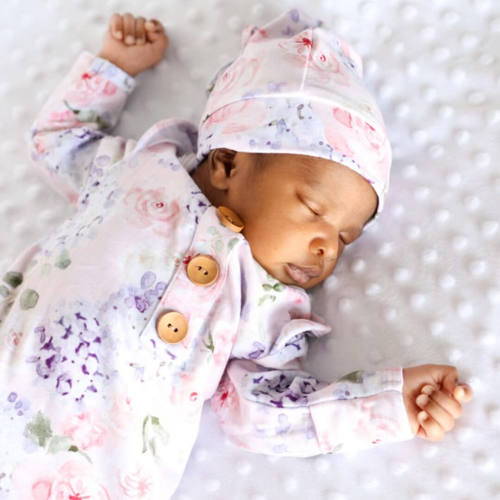 Henlees Hydrangea Newborn Baby Knot Gown & Hat Set