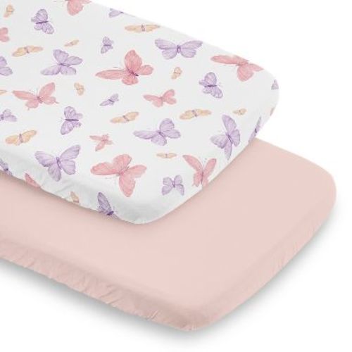 Sweet Jojo Designs Girl Baby Bassinet Fitted Sheets Set Butterfly Blush Pink and Purple 2pc
