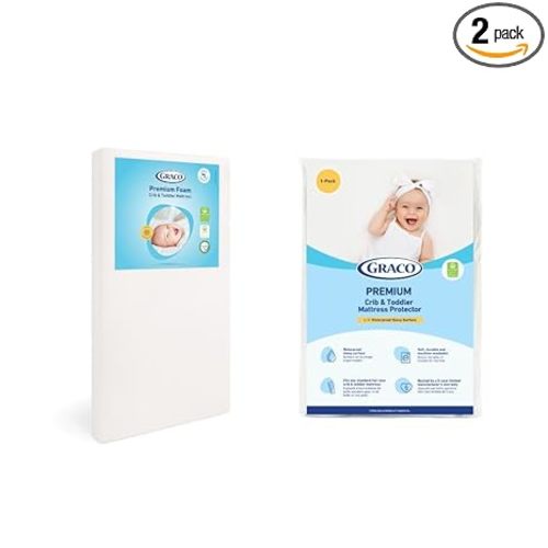 Graco Premium Crib Mattress & Protector Value Bundle (1-Pack) – Includes GREENGUARD Gold Certified Crib & Toddler Mattress, GREENGUARD Gold Certified Waterproof Protector