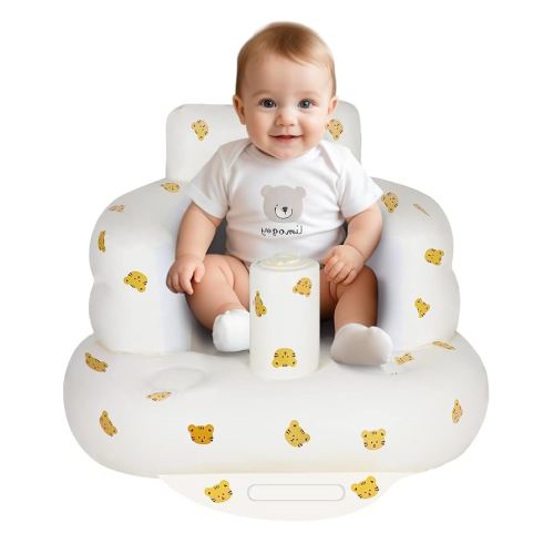 Inflatable Baby Chair, Inflatable Baby Seat for Babies 3 Months and Up, Summer Blow Up Chair with Built in Air Pump, Bumbo Seat for Learning to Sit, Palying, Camping, Tiger