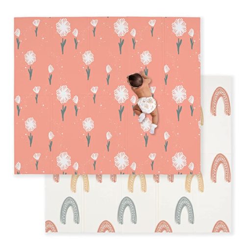 JumpOff Jo Baby Play Mat - Large Folding Foam Play Mat for Infants, Babies, Toddlers, Waterproof, Double-Sided (70" x 59") - Flower Power