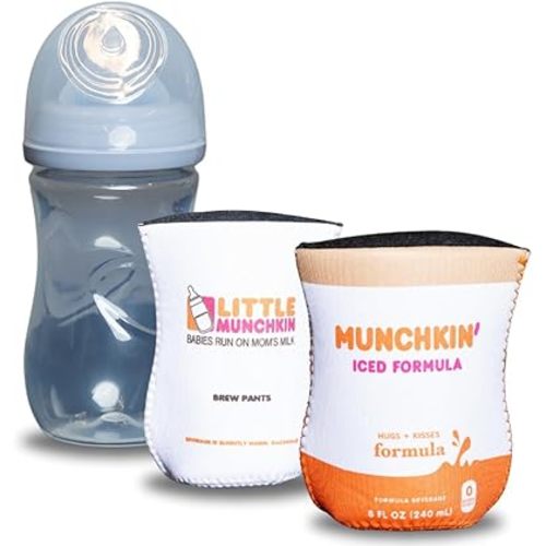 Coffee Themed Coozies for Baby Bottles - Funny Gift for New Parents & Baby Showers - (2 Premium Designed Neoprene Coozies + BPA/Lead/Phthalate Free Bottle Included)