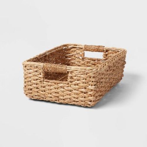 Braided Seagrass Folio Bin - Brightroom™: Handwoven Khaki Storage Basket, Rectangle, 6"x12"x17", Nest Seal Certified