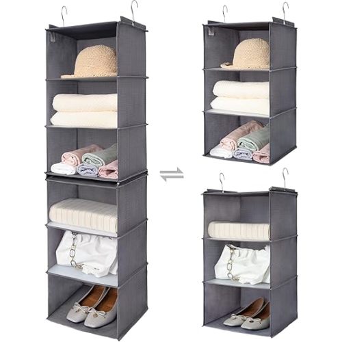 GRANNY SAYS 6-Shelf Hanging Organizer for Closet, Separable to 2 Pack 3-Shelf Hanging Shelves, Hanging Organizer for Bedroom, Ash Gray