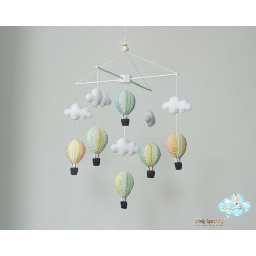 Pale green blue & peach baby mobile, handmade baby mobile, up in the air, Nursery decoration, up in the sky