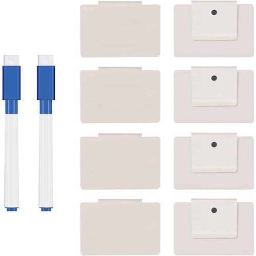 Metal Basket Bin Label Clip on Removable Basket Label Pantry Basket Label Clip with Chalk Markers for Storage Fabric Bin Basket Box 8 Cream Holders + 2 Blue Chalk Makers (8 Holders, Cream)