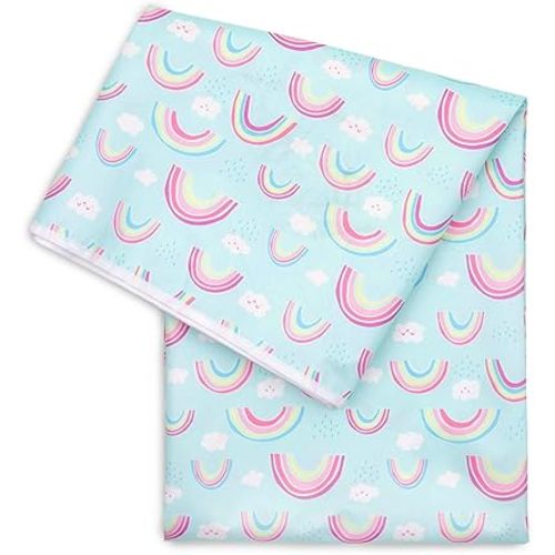Bumkins Baby Splat Mat for Under High Chair, Babies Toddlers Eating Mess Mat, Waterproof Reusable Cloth for Arts and Crafts, Playtime Mat for Kids, Floors or Tables, Fabric 42inx42in, Rainbows Blue