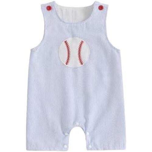 Chloefairy Newborn Baby Boy Girl Baseball Outfit Sleeveless Overalls Romper Smocked Baseball Bubble Summer Plaid Bodysuit