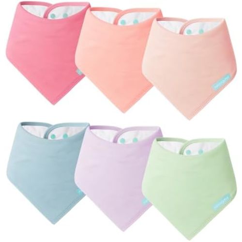 SuperSoft Baby Bibs, Premium Bamboo Bandana Drool Bibs for Infant Boys & Girls, Adjustable Snap Bibs, 6-Pack