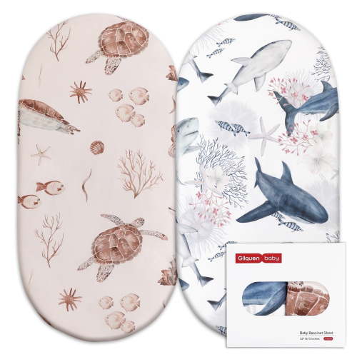Gllquen Baby Bassinet Crib Sheets Set, Breathable Cozy Fitted Sheet for Newborn Boys Girls 32"X16", Turtles