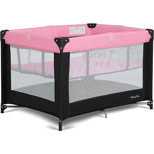 Dream On Me Zazzy Portable Playard with Bassinet - 360° Mesh Visibility, Quick Folding Travel Friendly Design, Carry Bag and Foldable Mattress Pad Included, Compact and Lightweight - Pink
