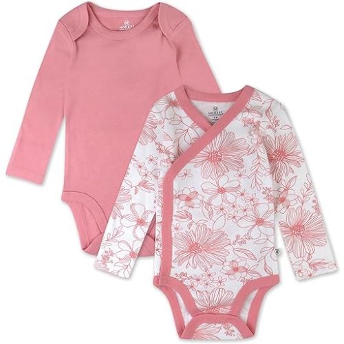 HonestBaby Baby Long Sleeve One-Piece 100% Organic Cotton Bodysuits, Multipack