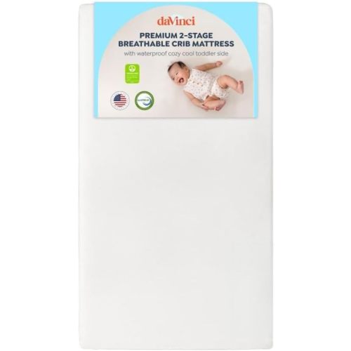 Davinci Premium 2-Stage Crib & Toddler Mattress, Firm Support, Lightweight, Removable Cover, Greenguard Gold Certified, CertiPUR-US® Certified