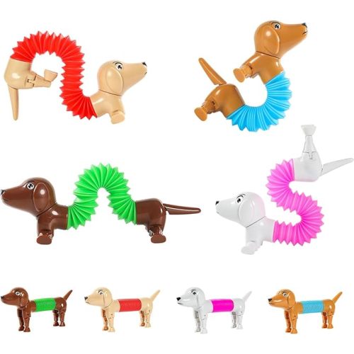 Limpskys Dog pop Tubes fidgets, Travel Toys for Toddlers 3-5, Sensory Toys for Kids 5-7, fidgets for Kids, Animal pop Tubes, Easter Egg fillers,Easter Basket Stuffers（4 Pack Dog）