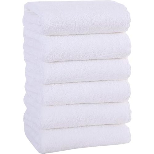 MOONQUEEN 6 Pack Premium Hand Towels - Quick Drying - Microfiber Coral Velvet Highly Absorbent Towels - Multipurpose Use as Hotel, Bathroom, Shower, Spa, Hand Towel 16 x 28 inches (White)