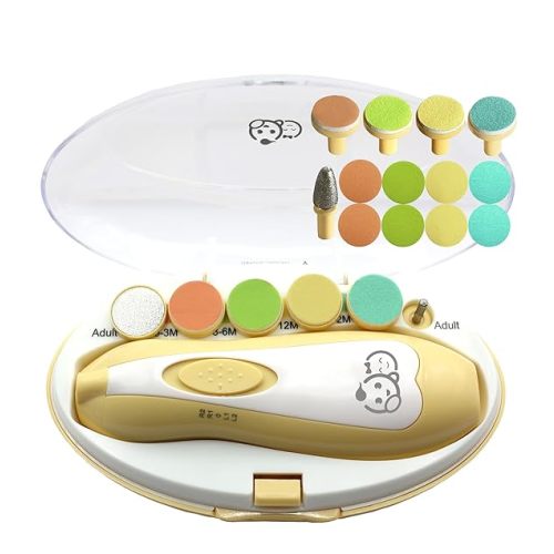 Baby Nail Clippers 20 in 1 by Royal Angels | Safe Electric Baby Nail Trimmer, Baby Nail File Kit, Additional Replacement Heads, Newborn Toddler Toes and Fingernails, Trim and Polish (Yellow)