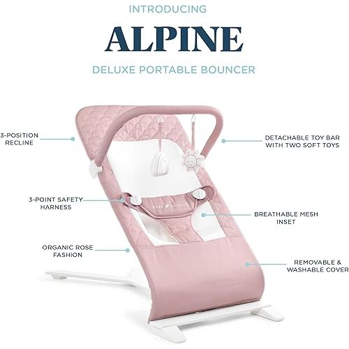 Baby Delight Alpine Deluxe Portable Baby Bouncer | Infant | 0-6 Months | 100% GOTS Certified Organic Cotton Fabric | Organic Rose