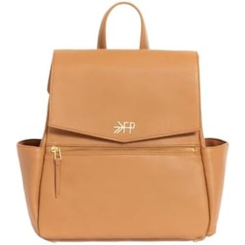 Freshly Picked Mini Classic Diaper Bag Backpack, Wipeable Vegan Leather Diaper Backpack, 8 Pockets (Butterscotch Tan)