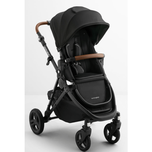 Single Stroller 2.0 - Black/Windowpane Canopy With Penny Leather