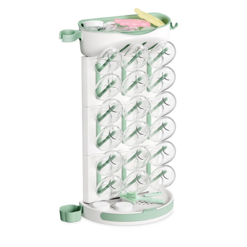 Momcozy DIY Larger Bottle Drying Rack for 18 Bottles, Space Saving Countertop Vertical Rack with Brushes Holder, Detachable Travel Bottle Rack for Baby Accessories & Pump Parts