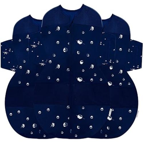 Happiest Baby SNOO Sleep Sack - 100% Organic Cotton Baby Swaddle Blanket - Doctor Designed Promotes Healthy Hip Development - 3-Pack Bundle (Midnight Planets, S, M, L)