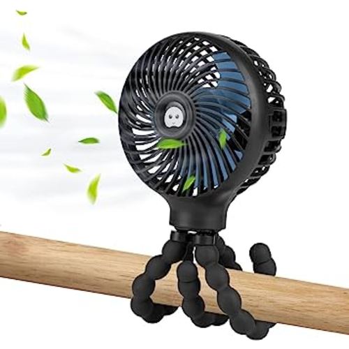 snawowo Mini Baby Stroller Fan, Handheld Personal Portable Clip On Fan with Flexible Tripod for Stroller Bike Desk Treadmill Crib Car Seat Outdoor Camping, USB or Battery Powered (Black)