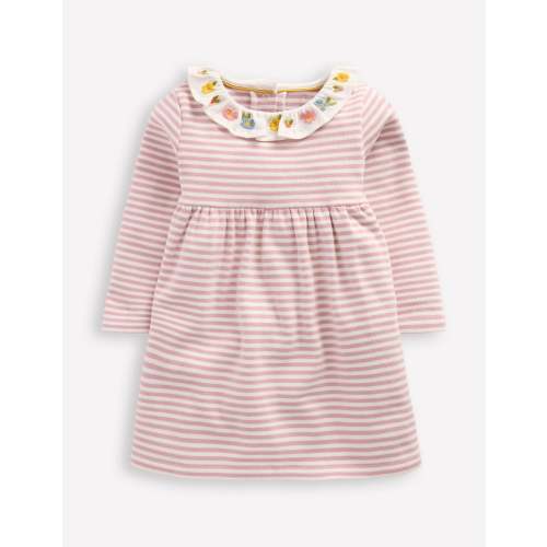Ribbed Jersey Dress-Vintage Pink Soft Ivory Stripe